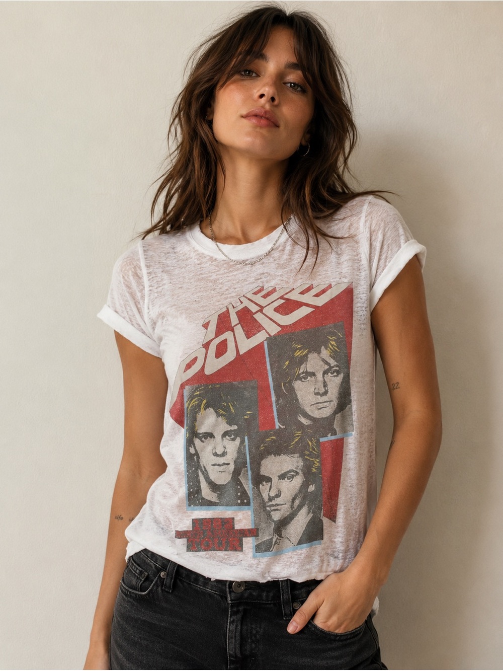 Recycled Karma White The Police Graphic Short Sleeve Tee
